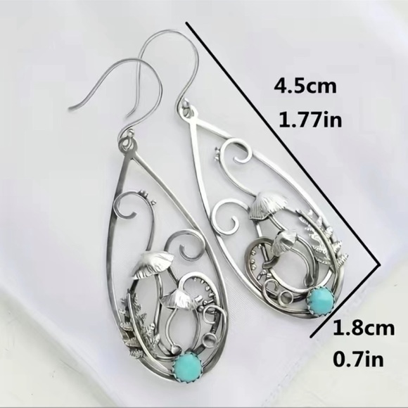 1 LEFT! Silver Bohemian Turquoise Drop Hoop Earrings - Picture 6 of 6